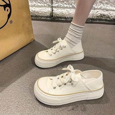 TEMU Women's Plus Size Lightweight Casual Sneakers - Retro Low-top Lace-up Shoes With Breathable Fabric Upper & Durable Rubber Sole, For Casual Attire (north America Collection) Image