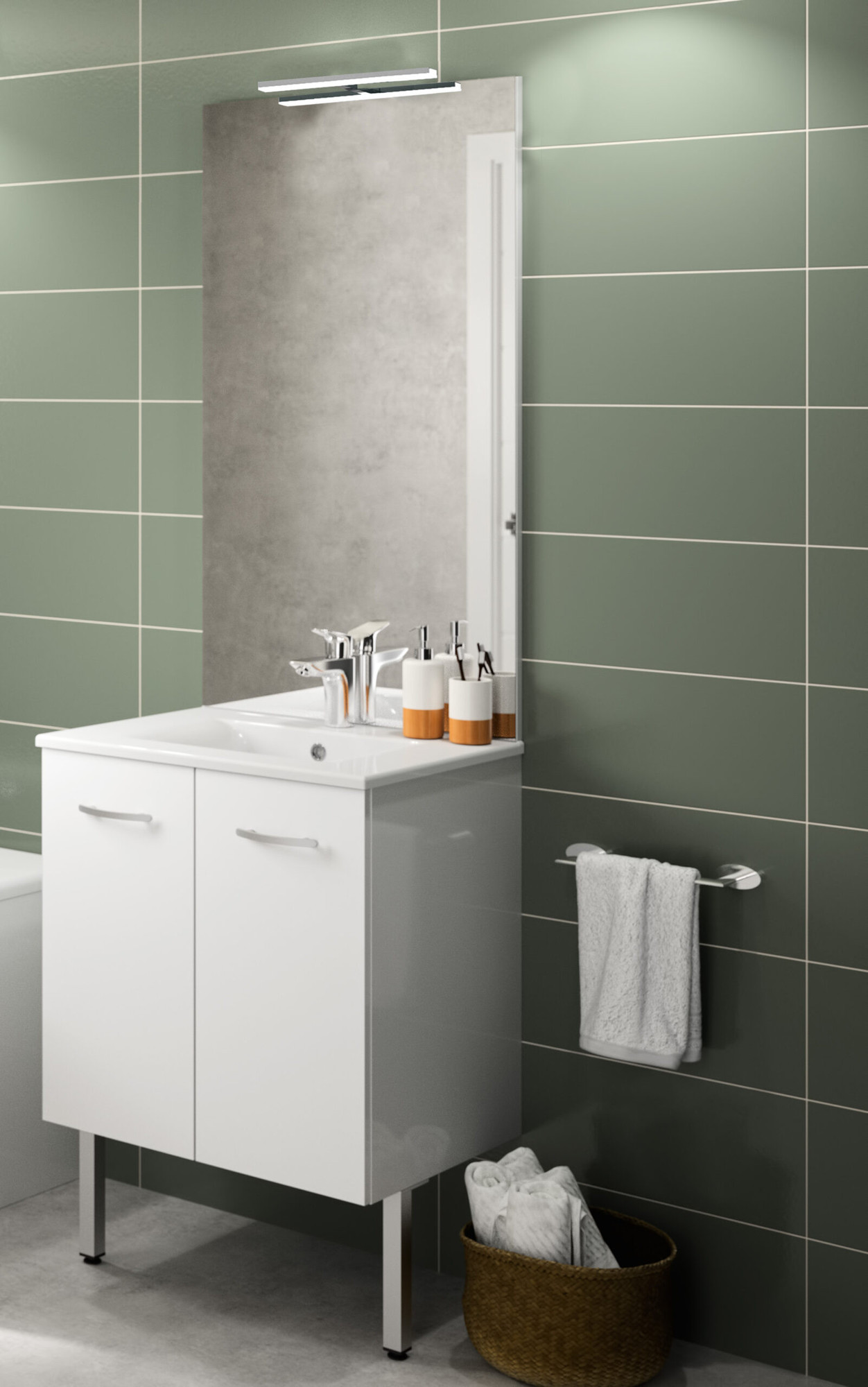 Meuble suspendu sous vasque PRIMO L 60 cm avec 2 portes blanc + pieds NÉOVA A2310976