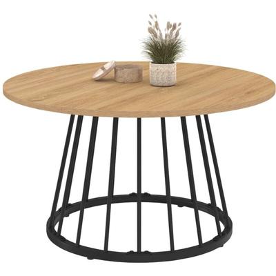 Runder Couchtisch yuna 70 cm Holzplatte und schwarzer Metalldrahtfuß Image