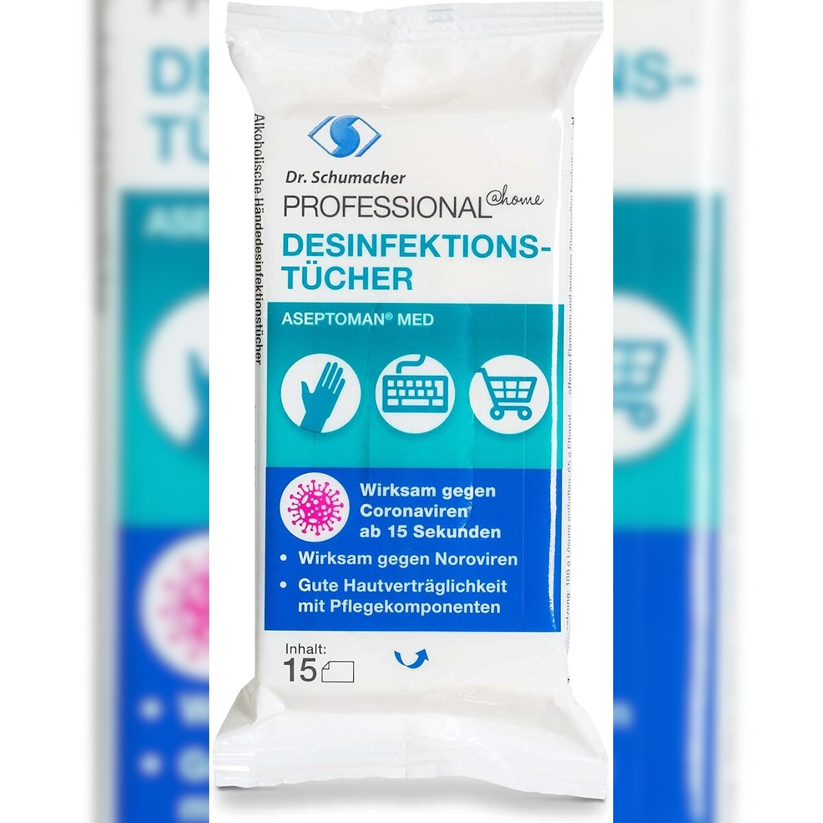 Dr. Schumacher PROFESSIONAL@home DESINFEKTIONSTÜCHER ASEPTOMAN MED, 15 Tücher Image