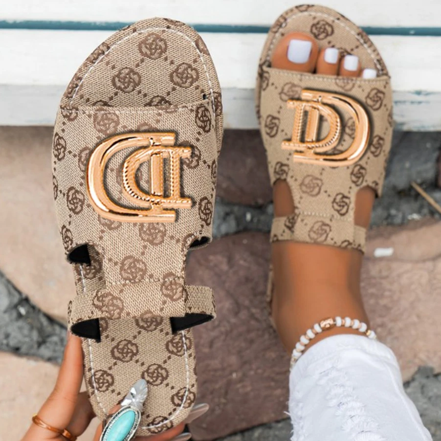 Women Luxury Flower Decor Slide Sandals Fashion Design Elegant Sexy Casual Flat Soles Summer Outdoor Spring Autumn Office Mujer