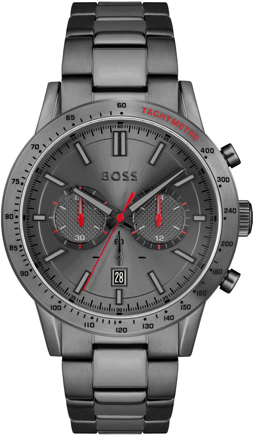 Chronograph BOSS "ALLURE", grau (grau, grau), Armbanduhren, Herren, Quarzuhr, Herrenuhr, Armbanduhr, Stoppfunktion, Edelstahlarmband Image