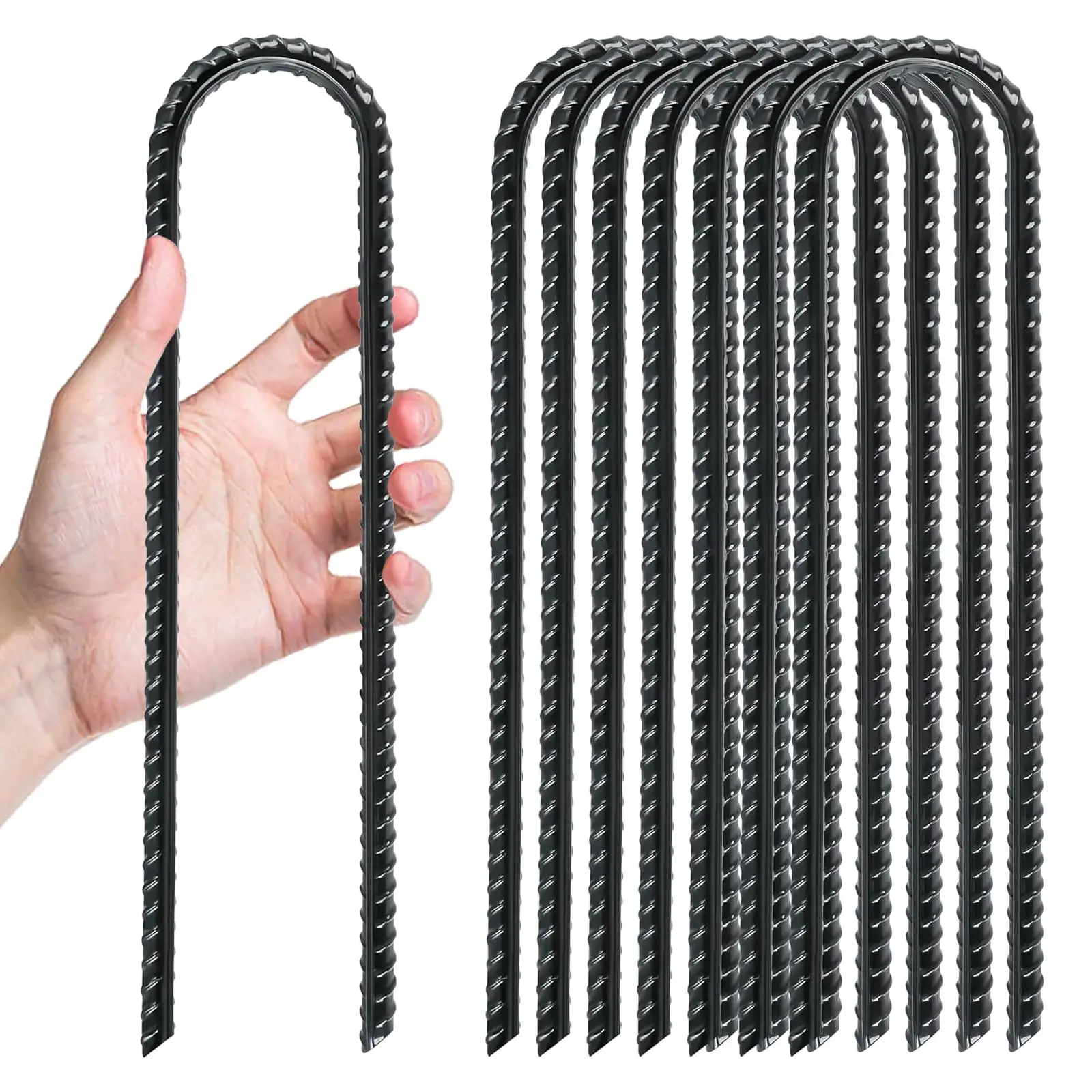 Trampoline, Windpfähle, 6 Stück, 30,5 cm, robuste U-förmige Bewehrungsstäbe, Zeltheringe, Bodenanker, Trampolin-Anker für Campingzelt Image