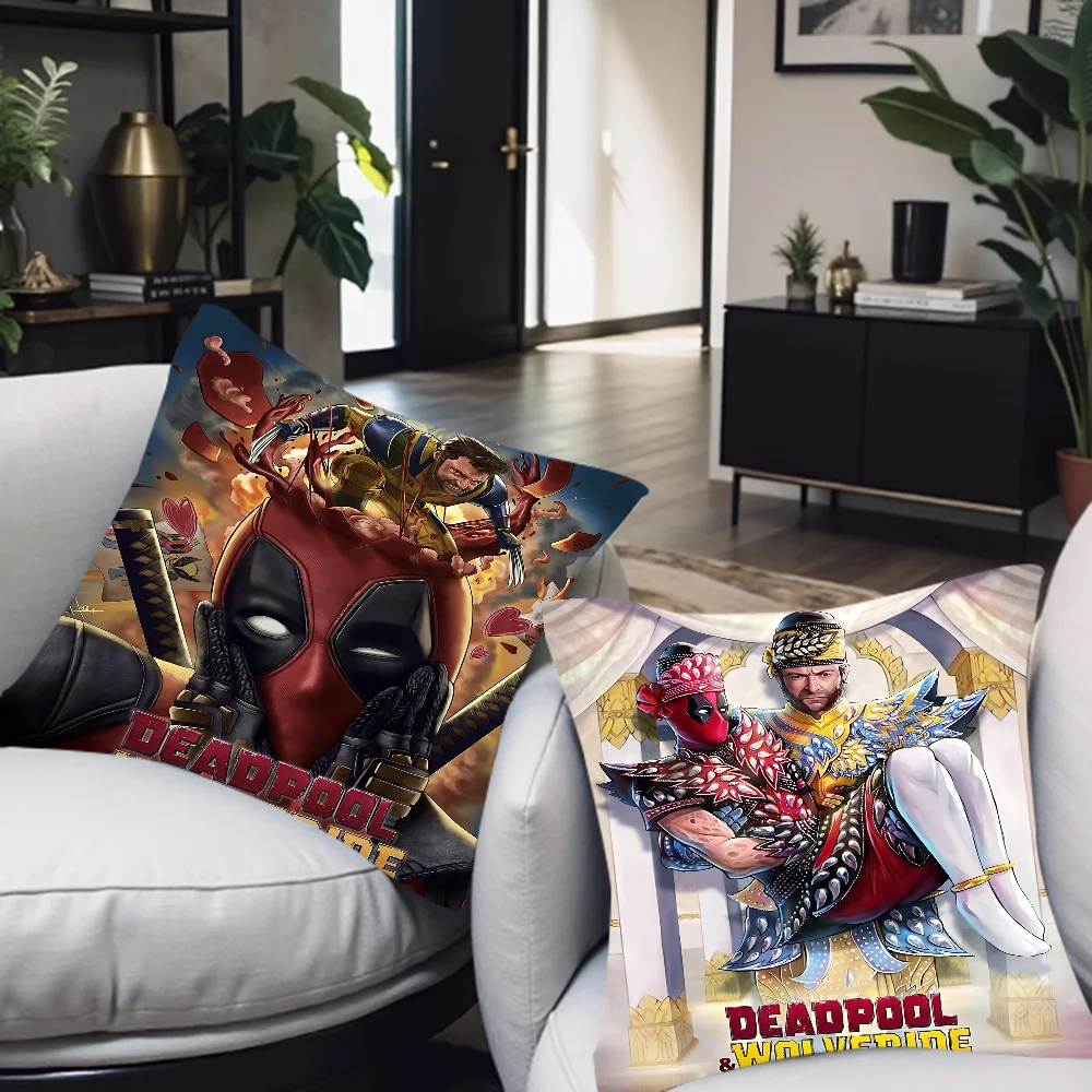 D-Deadpool und W-Wolverine Kissenbezug, Auto-Kissenbezug für Sofa, Auto, Weihnachtsgeschenk, 40 x 40 cm, 45 x 45 cm Image