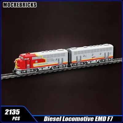 Stadt EMD F7 Santa Fe Eisenbahn Passagier Zug Diesel Lokomotive MOC Baustein Fracht Wagen Montage Modell Ziegel Kind Spielzeug Image