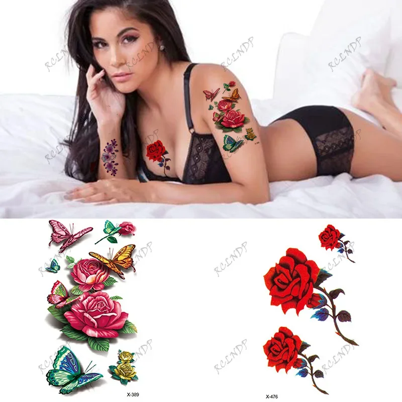 1/16PCS Wasserdicht Temporäre Tattoo Aufkleber blume schmetterling rose sexy Gefälschte Tatoo flash tatto körper kunst für mädchen frauen