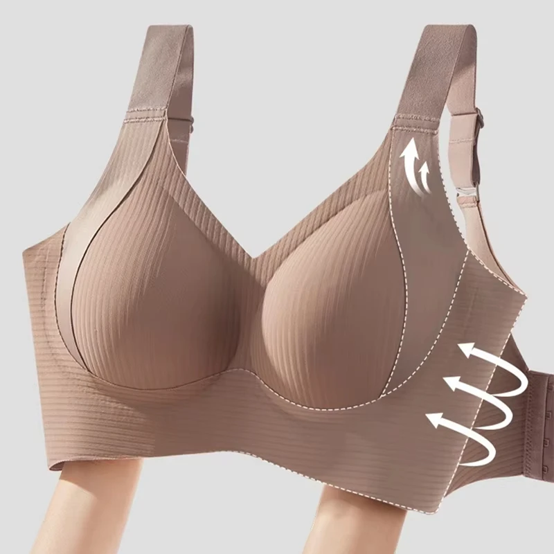 1/2 Stück nahtlose Damenunterwäsche, dünner Stil, große Brüste, kleine Brüste, keine Drähte, Pull-up und Anti-Durchhang-BH in großer Größe Image