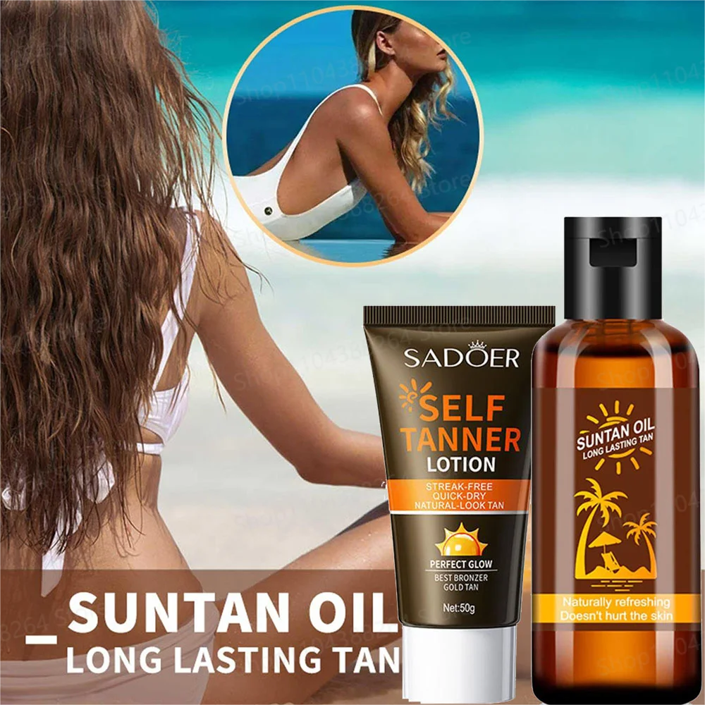 Bronze-Bräunungsöl/Creme für Sommerhaut, Selbstbräuner, langanhaltendes Gesicht, Körper, natürlicher Glanz, Körperbronzierer, Bräunungsprodukt