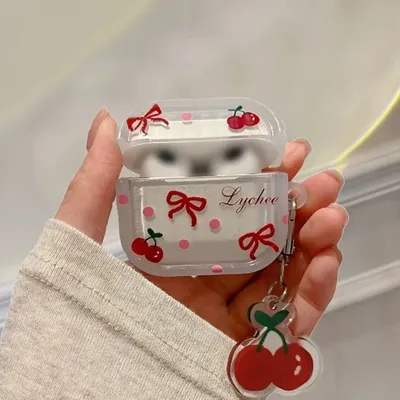 Silikonhülle für AirPods 4, Schutzhülle, niedliche Schleife, Kirschen, Kopfhörerhülle für AirPods 3 Pro 2 Pro2 Hülle mit Kirschanhänger Image
