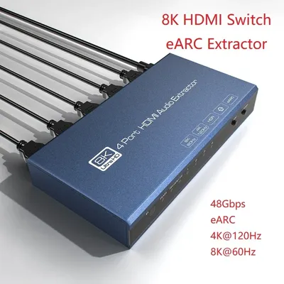 8K@60Hz HDMI-kompatibler Switcher Audio Extractor eARC Soundbar 4K@120Hz 48Gbps 12Bits VRR ALLM für PS5 XBOX Image