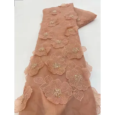 2025 African 3d Lace Fabric Applique Flower Embroidery Lace with Beads Sequins Lace Fabrics for