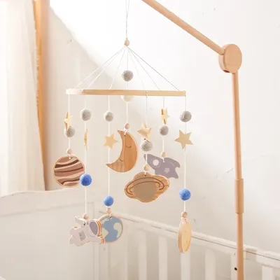 Baby Wood Bed Bell Mobile Musical Rattles Toys Crib Bell Rattles Hanging Toys Bed Bell Toy Holder