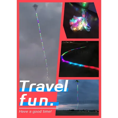 3D Colorful 20m tubing tail for LED kites for mantaray delta kites parafoil all in high brightness