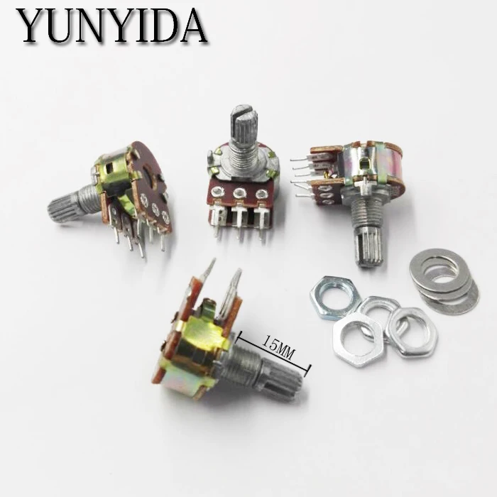 5PCS WH148 B10K 6 feet 6 Pin Shaft WH148 Amplifier Dual Stereo Potentiometer 1K 5K 10K 20K 50K 100K 500K