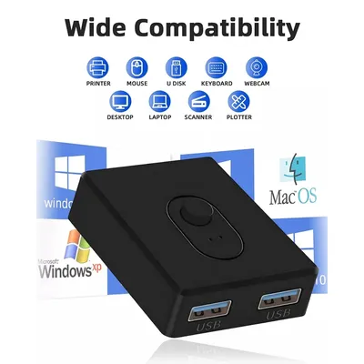 KVM Switch USB 3.0 Hub 1x2/2x1 Switch USB Splitter USB 3.0 Laptop Printer Keyboard Mouse Shared