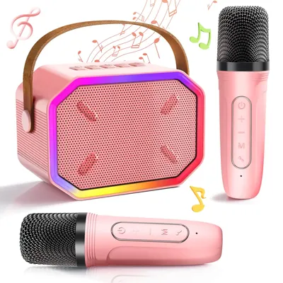 Mini Karaoke Machine for Kids Portable Karaoke Machine Bluetooth Wireless Microphones LDE Light Toys
