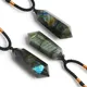 Collana con ciondolo labradorite naturale Uomo Donna Doppio bastone Punto esagonale Energia