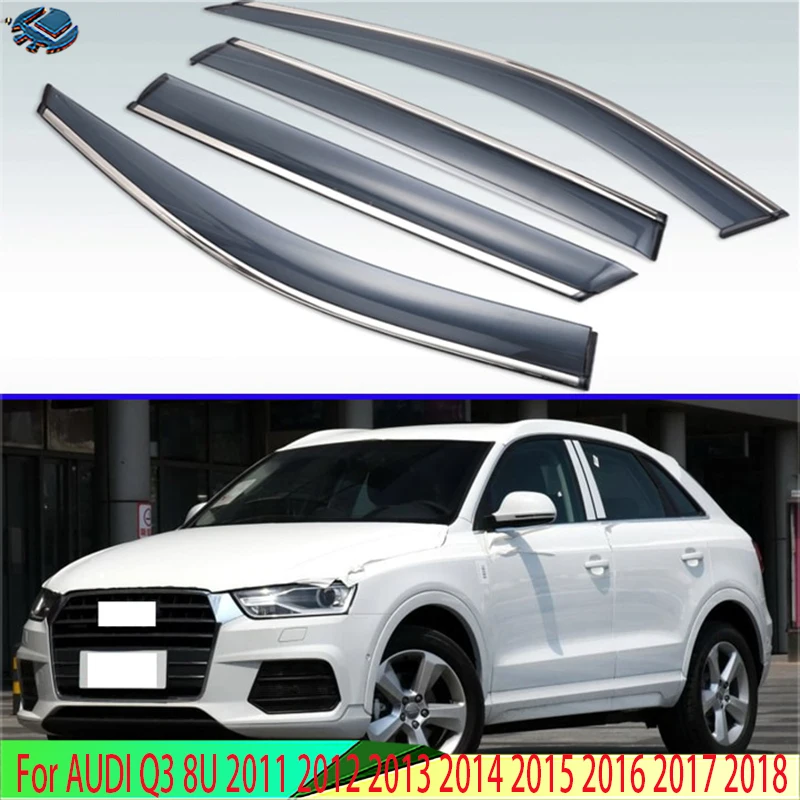 Per AUDI Q3 8U 2011 2012 2013 2014 2015 2016 2017 2018 Visiere per finestrini auto in plastica Pioggia Visiera parasole Scudo Cove Accessori 4 pezzi