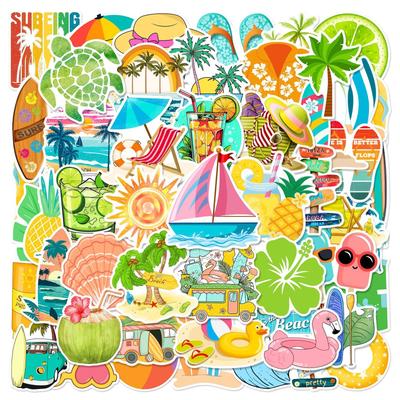 TEMU 50pcs Summer Beach Vacation Series Graffiti Stickers For Suitcases Mobile Phone Cases Laptop Helmet Skateboard Waterproof Decorative Stickers Diy Creative Image
