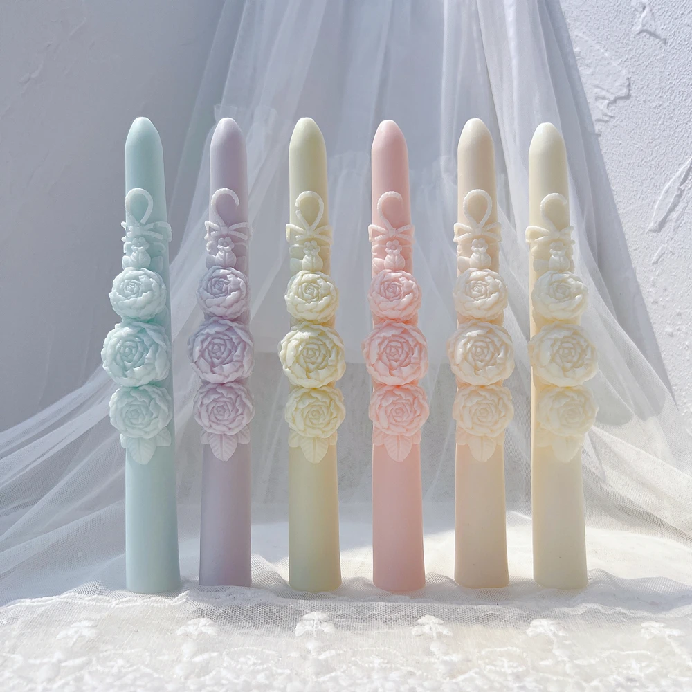 21,5 cm hohe Kegel Rose Kerze Form Säule Blume Abendessen Kerze Silikon Formen Säule zylindrische Twirl Soja Wachs Form Image