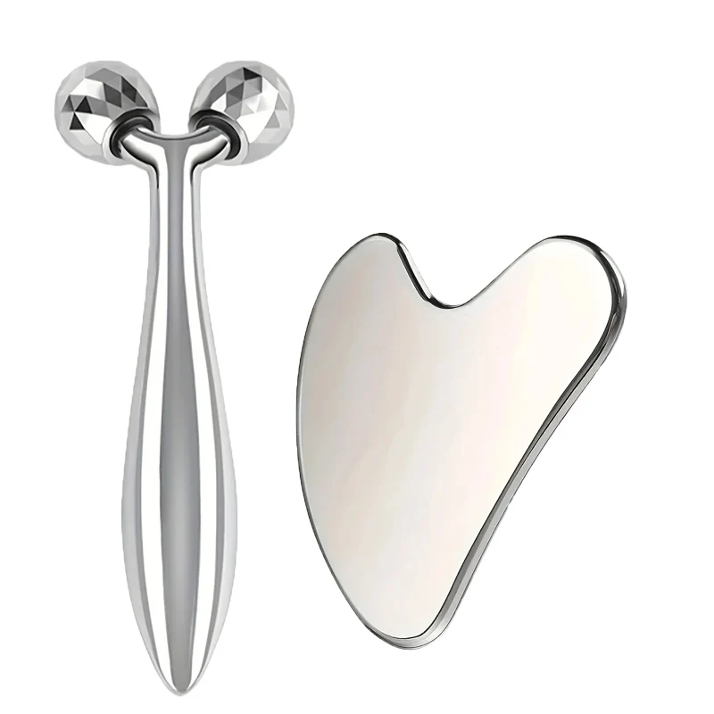 Edelstahl Gua Sha Gesichtswerkzeug 3D Roller Massagegerät Augenmassagegerät Gesichtsschönheitsinstrument für Augenringe Tränensäcke Muskel Image