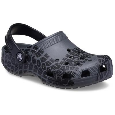 Clog CROCS "Classic Tire Print", Kinder, Gr. 33, schwarz (dunkelgrau, schwarz), Croslite, casual, Schuhe, Sandale, Hausschuh mit schwenkbarem Fersenriemen Image