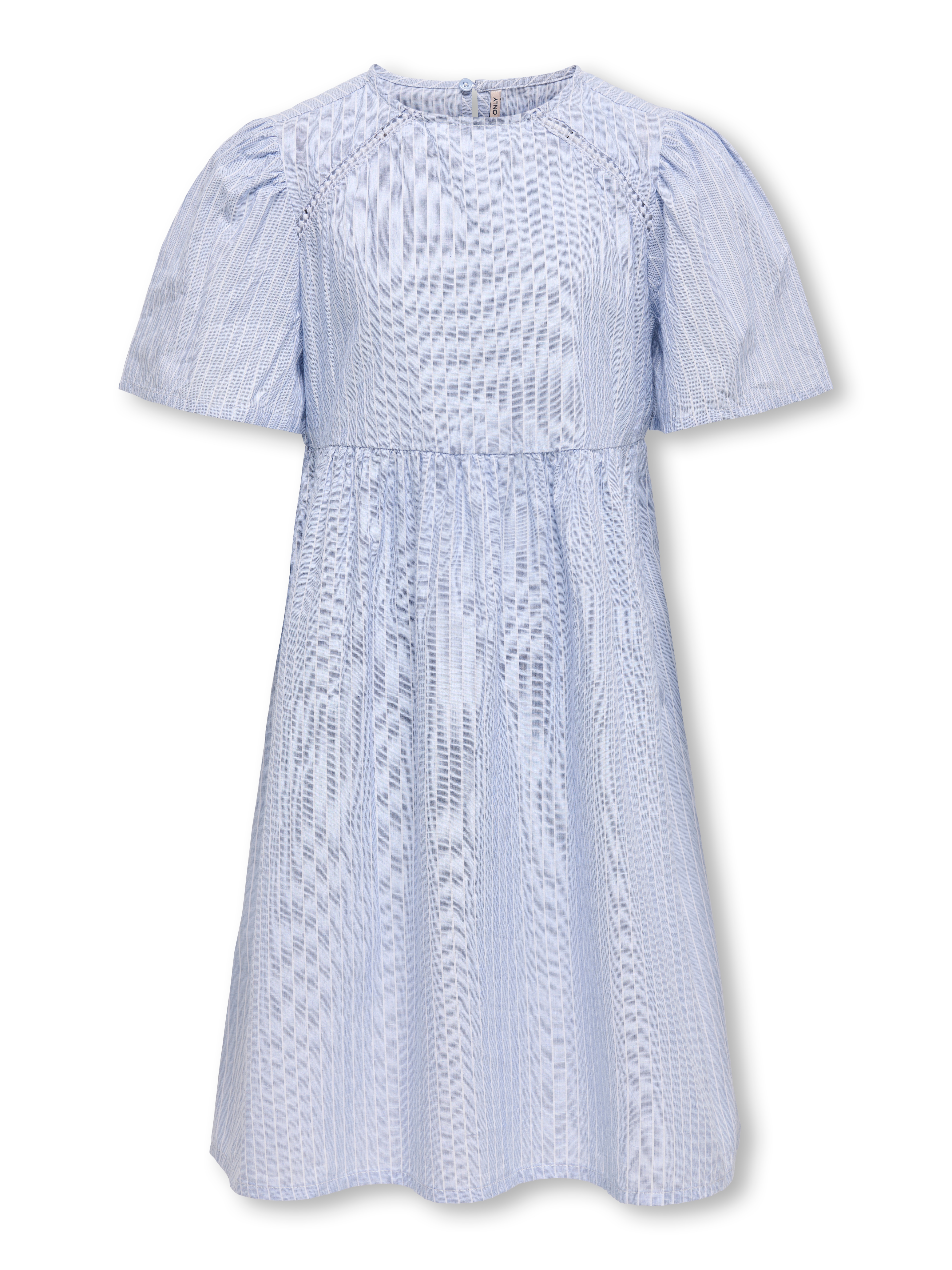 Sommerkleid KIDS ONLY "KOGDAIMI S/S DETAIL DRESS WVN", Mädchen, Gr. 158, N-Gr, blau (cashmere blau), Web, Obermaterial: 100% Baumwolle, gestreift, knielang, Rundhals, Kleider Image