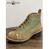 Herren Arbeit Cargo Stiefel Gespleißt Leinwand Kuh Wildleder Vintage Motorrad High Top Schuhe