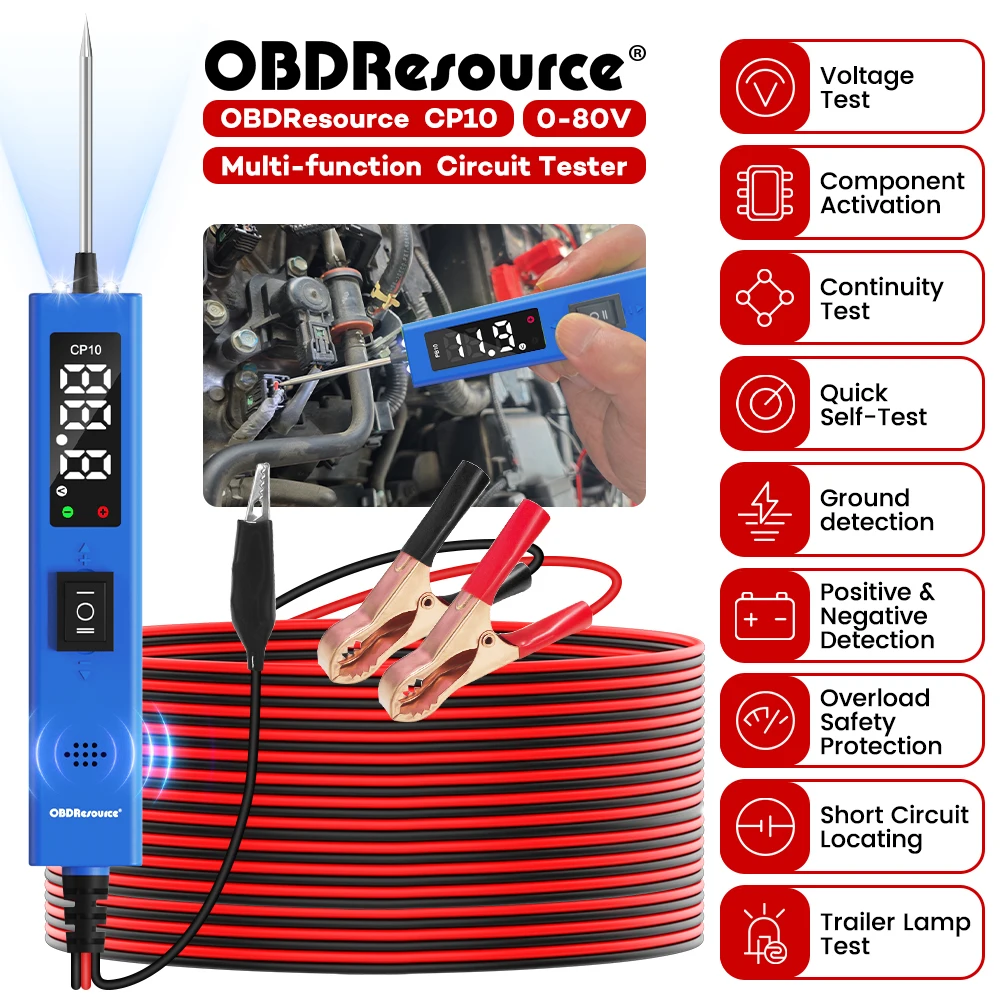 OBDResource Automotive Circuit Tester, 12V 24V CP10 Car Power Circuit Probe Tester Elektrisches Diagnosetool mit LCD-Display Image