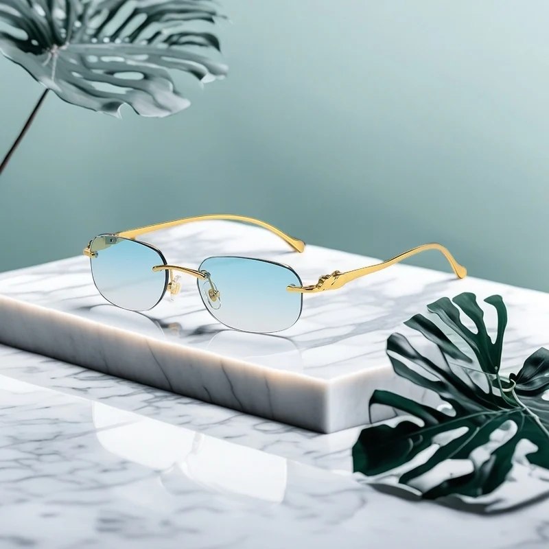 Neue Sonnenbrille mit ovalem Schliff, für Herren und Damen, 2025, rahmenlose Metall-Leopardenmuster, Stirnband, Retro, Uv400, Straßensonnenbrille Image