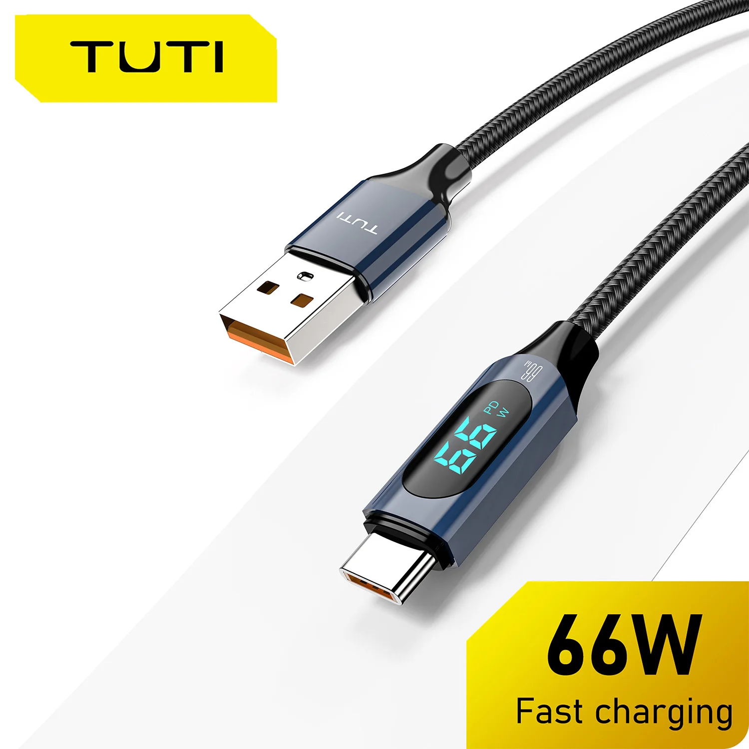 TUTI USB-A auf Typ-C-Schnellladekabel 6 A 66 W mit LED-Anzeige, 480 Mbit/s geflochtenes Nylonkabelgehäuse für iPad Pro/iPad Pro usw Image