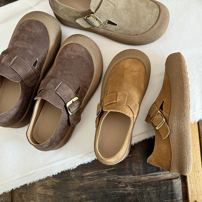 Careaymade-Damenschuhe aus echtem Leder mit breiterer Zehenpartie, bequeme Slipper mit dicken Sohlen, handgefertigte Einzelschuhe, Slipper-Damenschuhe