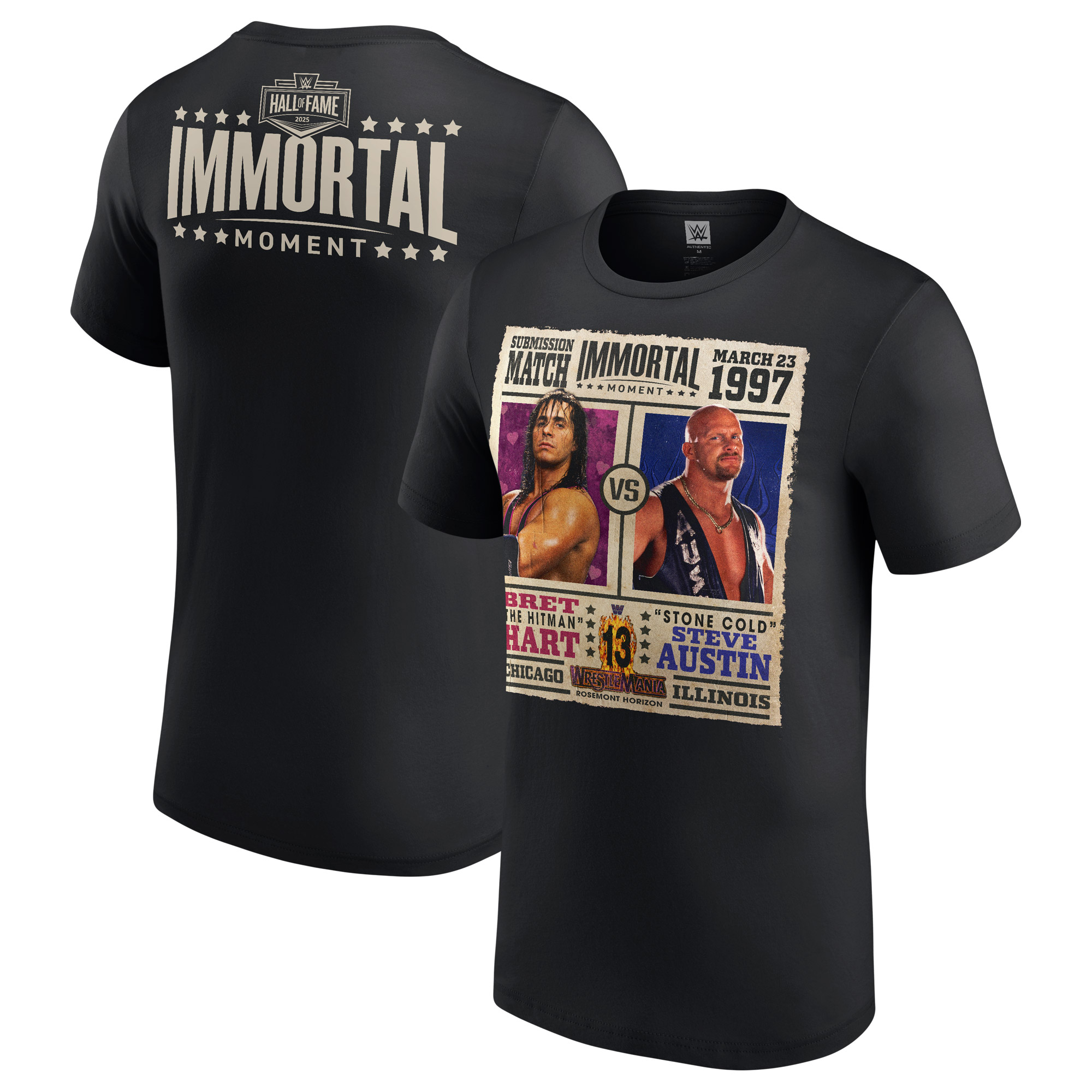 Schwarzes Bret Hart vs. „Stone Cold“ Steve Austin WWE Hall Of Fame 2025 Immortal Moment T-Shirt für Herren Image