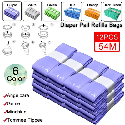 12 PCS Refill Bags Baby Diaper Garbage Bags For Angelcare Trash Bucket Replacement Liners Garbage