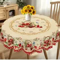 1 pièce de nappe ronde imprimée panier de pomme rétro, 5 tailles disponibles, nappe carrée avec motif imprimé floral rétro, processus de gaufrage des bords, décoration quotidienne de nappe de jardin,