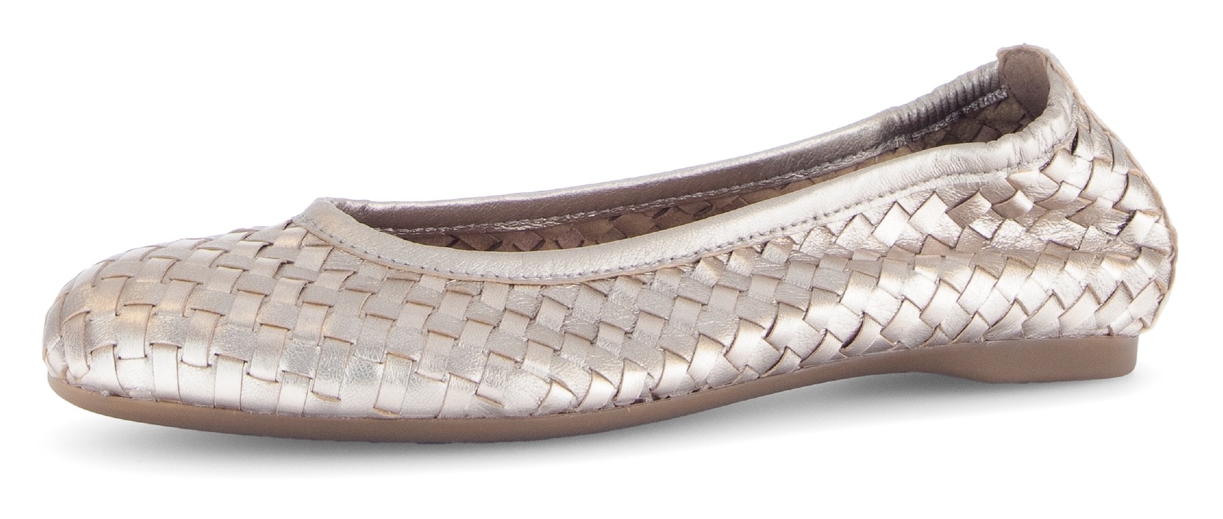 Ballerina GABOR, Damen, Gr. 38, gold (goldfarben), Glattleder, geflochten, metallic, Schuhe Ballerina, Schlupfschuh, Frühlingsschuh, Businessschuh mit tollem Flechtmuster