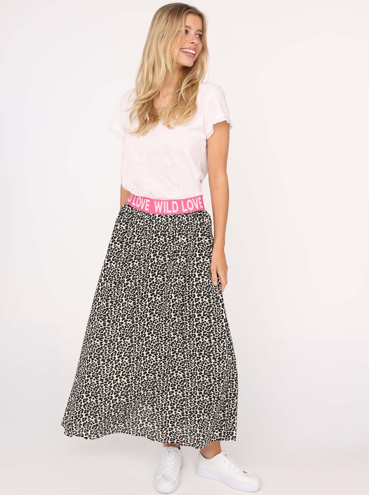 Maxirock ZWILLINGSHERZ ""Wild Love Leo"", Damen, Gr. S/M, beige, Web, Obermaterial: 100% Viskose, animal-print, comfort fit knöchellang, Röcke Maxirock, Animal Muster, Gummizug, Viskose, knöchellang