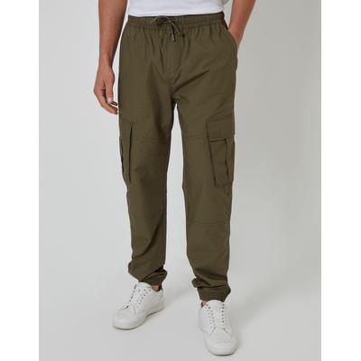 Khaki Green Elasticated Waist Cargo Trousers