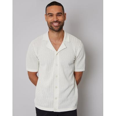 Threadbare Men's Ecru Textured Revere Collar Knitted Shirt