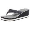 Dianette TOMMY HILFIGER "TH STRIPES WEDGE BEACH SANDAL", Damen, Gr. 38, blau (dunkelblau), Textil, modisch, Schuhe, Zehentrenner, Sommerschuh mit gestreifter Innensohle