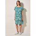 Sommerkleid CECIL, Damen, Gr. XL (44), US-Größen, grün (grün lagoon), Stoff, 55% Leinen, 45% Viskose, bedruckt, casual, normal knielang, U-Boot-Ausschnitt, Kurzarm abgesteppt, Kleider, aus Leinen