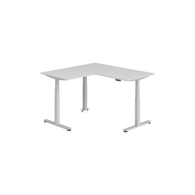 bümö Eckschreibtisch elektrisch höhenverstellbar L-Form: 160 x 160 cm in grau, Gestell silber - Stehschreibtisch mit Memory-Steuerung, elektrischer Image