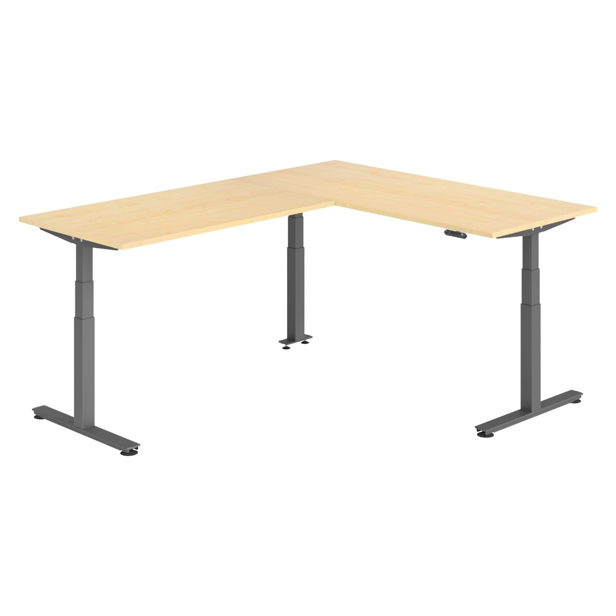 bümö Eckschreibtisch elektrisch höhenverstellbar L-Form: 180 x 240 cm in Ahorn, Gestell graphit - Stehschreibtisch mit Memory-Steuerung, elektrischer Image