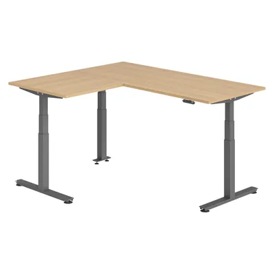 bümö Eckschreibtisch elektrisch höhenverstellbar L-Form: 180 x 160 cm in Eiche, Gestell graphit - Stehschreibtisch mit Memory-Steuerung, elektrischer Image