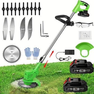 TEMU Electric Cordless, 21v Cordless Eater Battery Powered, Brush Cutter With Batteries, Battery Operated With 3 Types Of Blades For Lawn Yard Image