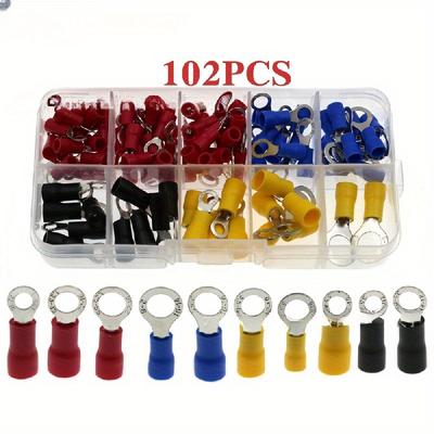 TEMU 102pcs Universal Assorted Spade Terminals Insulated Cable Connector Electrical Wire Crimp Butt Ring Fork Set Lugs Rolled Kit For Automotive & Marine Wiring - Uncharged, No Battery Inclfor Uded