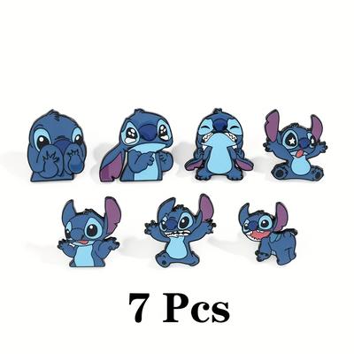 TEMU 7pcs & Stitch Enamel Pins - Cute Brooches With , Ideal For Backpacks, Clothing, And Accessories, Anime Accessories | Character Design | Durable Alloy Image