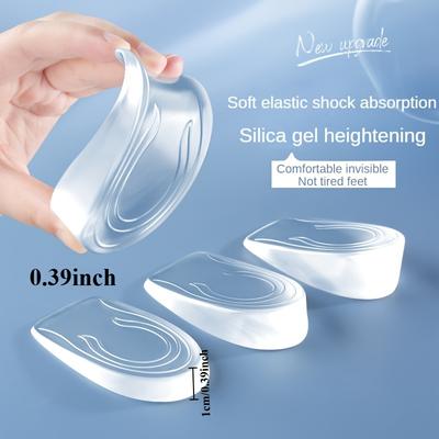 TEMU 1 Pair Transparent Silicone Insoles, Non-slip Foot Pads, Heel Cushions With Height Increase Effect, Washable And Reusable, No Battery Needed Image