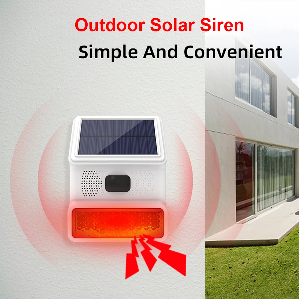 Drahtlose Outdoor Solar Wasserdichte Strobe Sirene Für Zuhause 120db Hohe Dezibel 433 MHz Einbrecher Sicherheit Externe Sirene Alarm Image