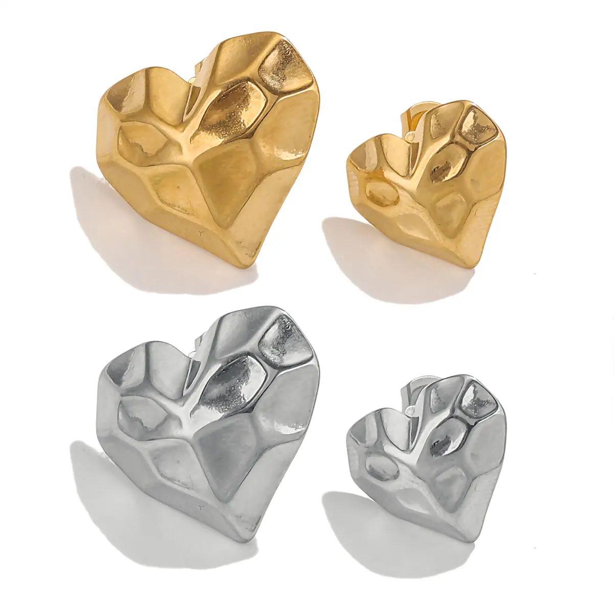 1 Satz herzförmige Ins-Style-Ohrringe, 18 Karat vergoldeter Edelstahl-Ohrstecker für Damen, Party, Hochzeit, Modeschmuck Image
